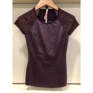 Bailey 44  Wine Vegan Leather Mesh Cap Sleeve Top Size Small MSRP $175